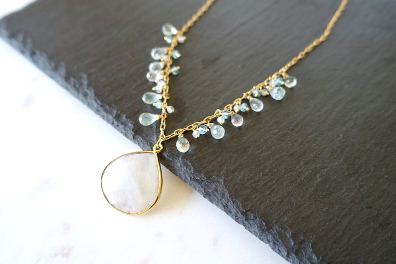 rainbow moonstone cluster dainty bridal jewelry Moonstone Y Necklace moonstone wedding necklace andromedas star June birthstone pendant