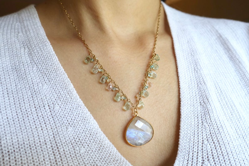rainbow moonstone cluster dainty bridal jewelry Moonstone Y Necklace moonstone wedding necklace andromedas star June birthstone pendant