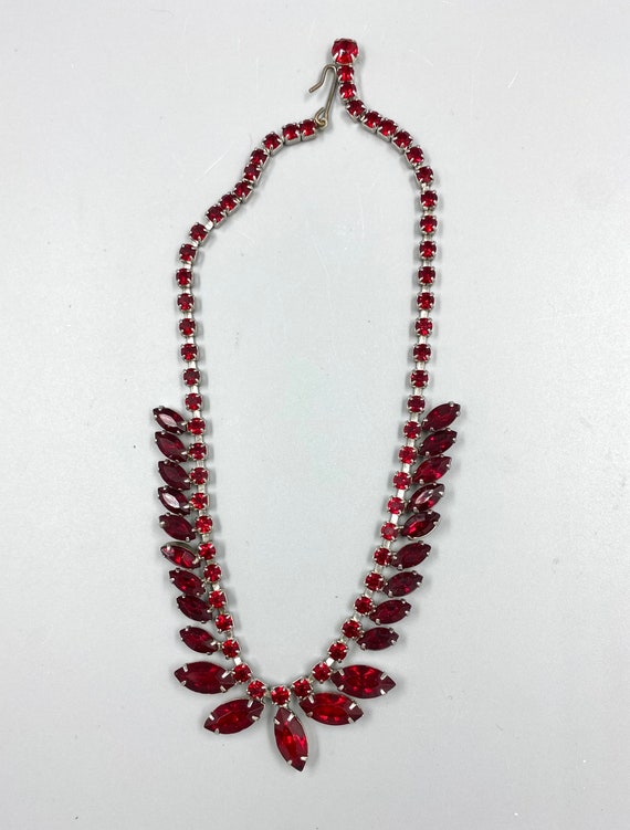 Vintage Ruby Red Necklace, Graduated Stones, Pron… - image 5