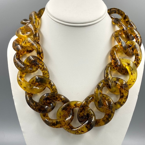 Pono by Joan Goodman Italy, Large Bold, Dramatic Adjustable Chain Link Necklace, Italian Resin, Gold Tone, Made in Italy