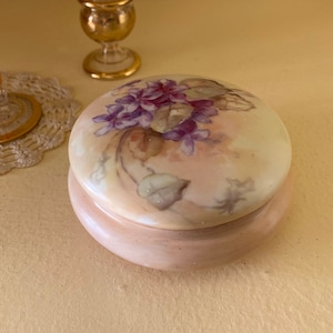 D & Co France Limoges Hand Painted Porcelain Vanity Jar, Powder Box