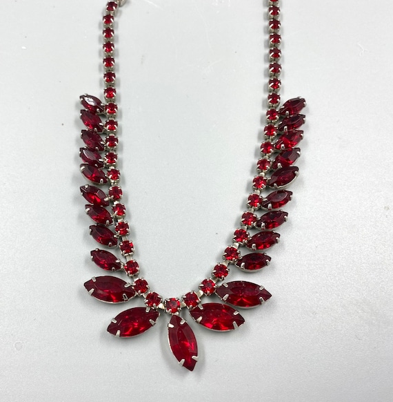 Vintage Ruby Red Necklace, Graduated Stones, Pron… - image 2