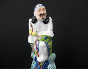 Antique Famille Rose Porcelain Figurine, Chinese Man Statue, c. 1910