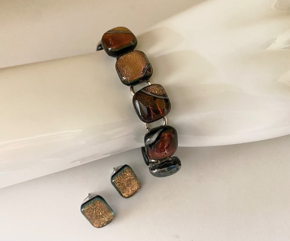 Vintage Dichroic Fused Glass Bracelet with Matchi… - image 1