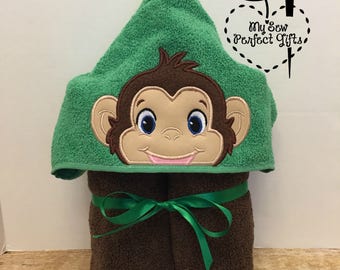 Monkey Hooded Towel Owl hooded bath towel, hooded towel, full size kids towel, birthday gift, beach towel Christmas gift, animal