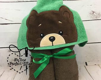 Bear Hooded Towel, Monkey Hooded Towel Owl hooded bath towel, full size kids towel, birthday gift, beach towel Christmas gift, animal