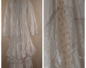 Vintage 70s Ethnic India Dress Boho Indian Festival Crochet Lace Wedding Mexican