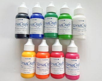 Refill inks for Versacraft ink pads. For fabric, wood, leather, pottery or paper