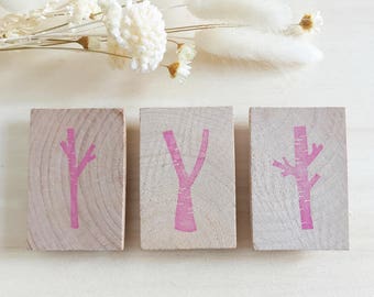 Birch trunks hand carved rubber stamps, SET OF 3