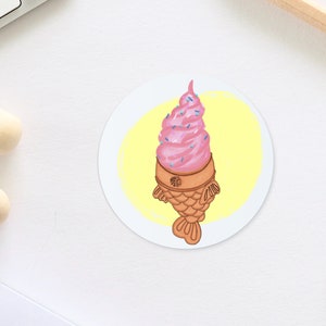 Pegatina de helado Taiyaki, postre japonés, pegatina para portátil