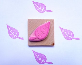 Tree leaf hand carved rubber stamp