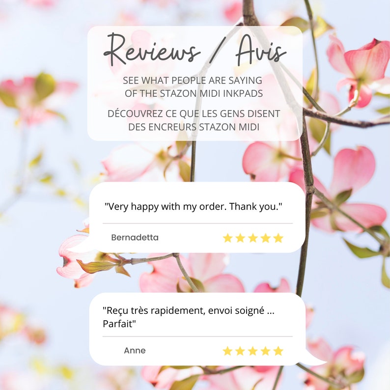 K&ouml;nnte beinhalten: Bewertungen und Kundenfeedback f&uuml;r Stazon Midi Stempelkissen. Der Text lautet "Very happy with my order. Thank you." und "Re&ccedil;u tr&egrave;s rapidement, envoi soign&eacute;... Parfait".