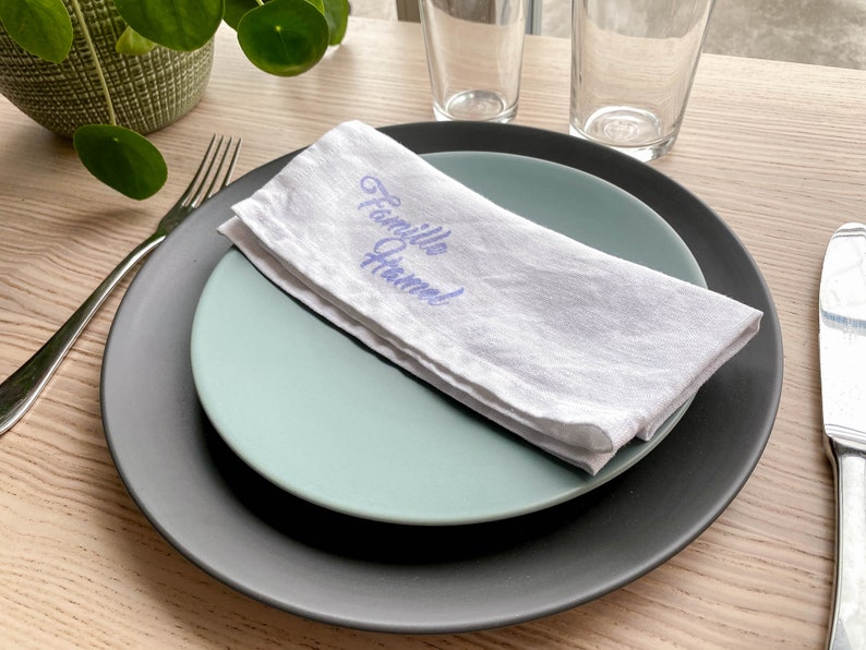 Set of 4 monogrammed linen dinner napkins, reuseable napkins, eco friendly gifts kitchen, linen napkin set, housewarming gift first home image 2