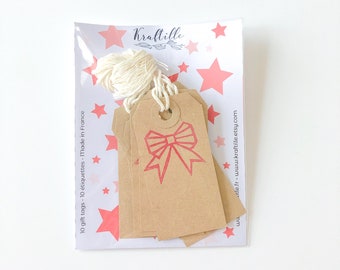 10 Christmas Gift Tags with red ribbon bow - Kraft Tags, White Tags, Christmas Gift Wrap, christmas favor tags, family gift tags, tags