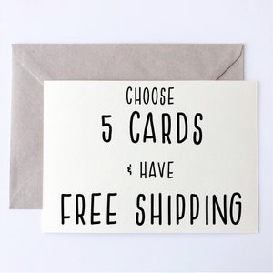 Frais de port offerts, Set de 5 cartes illustrée de motifs culinaires