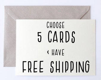 Set of 5 letterpress cards with free shipping, blank stationary cards set, letter writing stationary set, handmade greeting cards blank