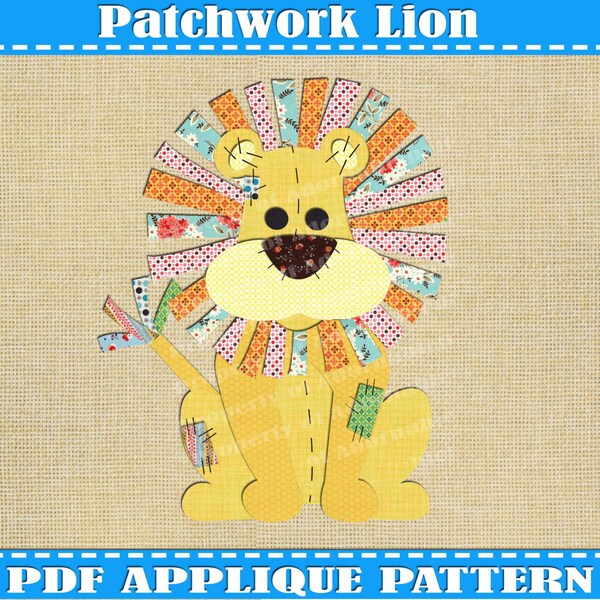 Lion Applique Pattern Template  PDF Download Instant Fabric Shirt Design Print iron on Nursery Wall DIY Boy Patches Baby Quilt