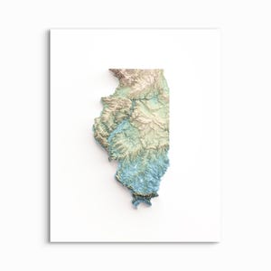Carte en relief ombragé de l'Illinois - CHOISISSEZ VOTRE STYLE - impression sans cadre, carte de l'altitude, affiche de l'Illinois, impressions de l'Illinois