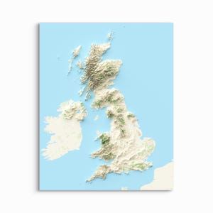 Mapa en relieve sombreado del Reino Unido - ELIGE TU ESTILO - Lámina artística sin marco
