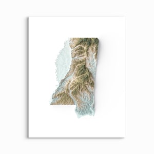 Mississippi Shaded Relief Map - CHOOSE YOUR STYLE Unframed Print, Elevation Map, Mississippi Poster, Mississippi Prints