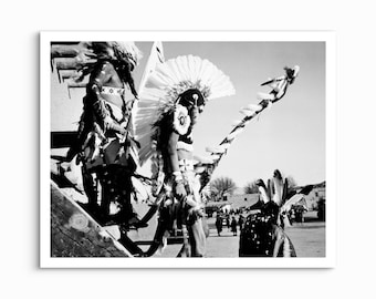 San Ildefonso Dancers Vintage Black and White Landscape Print (Unframed) Classic Ansl Adms