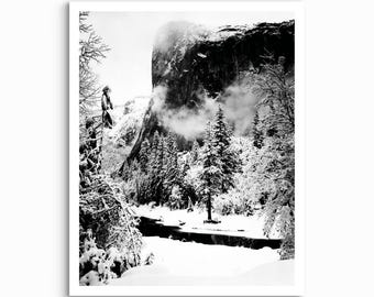 El Capitán Invierno, Yosemite Impresión, Paisaje Vintage en Blanco y Negro (Sin Marco)
