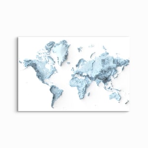 Carte du monde en relief ombragé - bleu clair, impression d'art sans cadre
