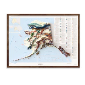 Geologische Karte von Alaska I - Ungerahmter Druck, Höhenkarte, Alaska Poster, Alaska Druck