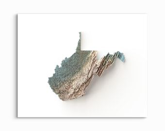 Impresión del mapa en relieve sombreado de Virginia Occidental: elige tu estilo