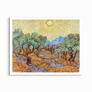 Olive Trees with Yellow Sky and Sun, Vincent van Gogh - 1889 UNFRAMED ART PRINT