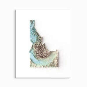 Carte en relief ombragé de l'Idaho - CHOISISSEZ VOTRE STYLE - impression sans cadre, carte de l'altitude, affiche de l'Idaho, impressions de l'Idaho