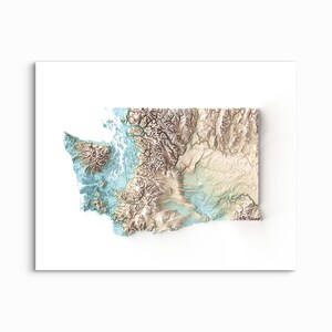 Washington gearceerde reliëfkaart - KIES JE STIJL - ingelijste print, hoogtekaart, Washington posters, Washington prints
