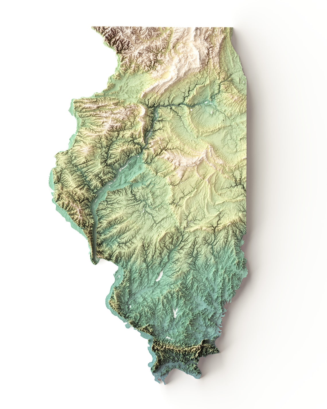 Illinois Shaded Relief Map Earth Tones Etsy
