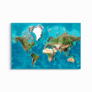 Mapa mundial de relevo sombreado - Imagens de satélite com rótulos IMPRESSÃO DE ARTE SEM MOLDURA