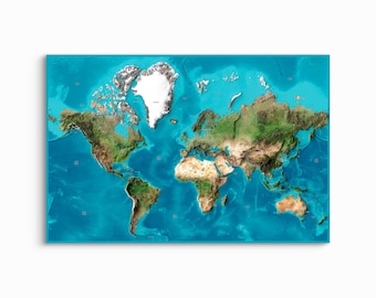World Shaded Relief Map - Satellite Imagery UNFRAMED ART PRINT