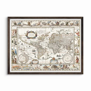 1630 World Map Print: Willem Blaeu Antique Cartography