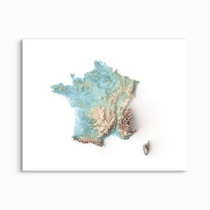 Carte en relief ombragé de la France - CHOISISSEZ VOTRE STYLE - Impression d'art sans cadre