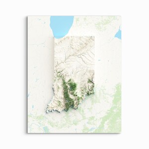 Mapa de relieve sombreado de Indiana: ELIJA SU ESTILO: impresión sin marco, mapa de elevación, póster de Indiana, impresiones de Indiana