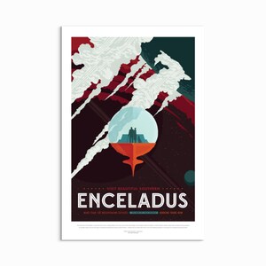 Enceladus Space Travel Poster: Retro NASA Sci-Fi Art Print
