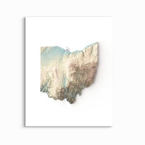 Mapa de relieve sombreado de Ohio: ELIJA SU ESTILO: impresión sin marco, mapa de elevación, carteles de Ohio, impresiones de Ohio