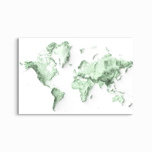 Carte du monde en relief ombragé - vert menthe, impression d'art sans cadre
