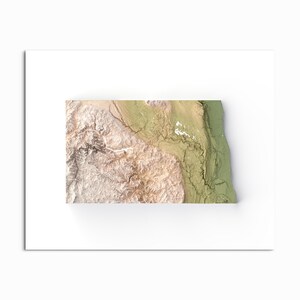 Carte en relief ombragé du Dakota du Nord - CHOOSE YOUR STYLE Impression sans cadre, carte de l'altitude, affiche du Dakota du Nord, estampes du Dakota du Nord