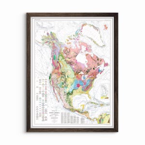 Mapa geológico de América del Norte 1965 - IMPRESIÓN ARTÍSTICA SIN MARCO