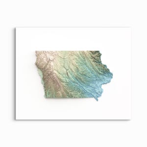 Carte en relief ombragé de l'Iowa - CHOISISSEZ VOTRE STYLE - impression sans cadre, carte de l'altitude, affiche de l'Iowa, impressions de l'Iowa
