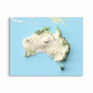 Carte en relief ombragé de l'Australie - CHOISISSEZ VOTRE STYLE - Impression d'art sans cadre