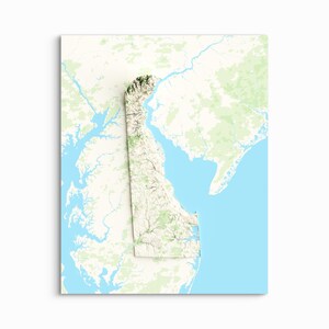 Carte en relief ombragé du Delaware - CHOISISSEZ VOTRE STYLE - impression sans cadre, carte des reliefs, poster du Delaware, impressions du Delaware