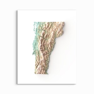 Carte en relief ombragé du Vermont - CHOISISSEZ VOTRE STYLE - impression sans cadre, carte de l'altitude, affiches du Vermont, impressions du Vermont