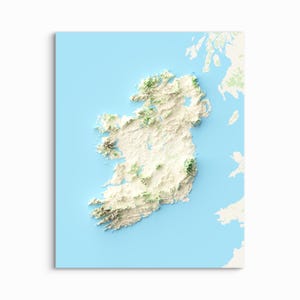 Mapa de Irlanda en relieve sombreado - ELIGE TU ESTILO - Lámina sin marco