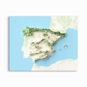 Carte en relief ombragé de l'Espagne - CHOISISSEZ VOTRE STYLE - Impression d'art sans cadre