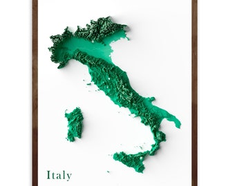 Italy Shaded Relief Map - Emerald Green